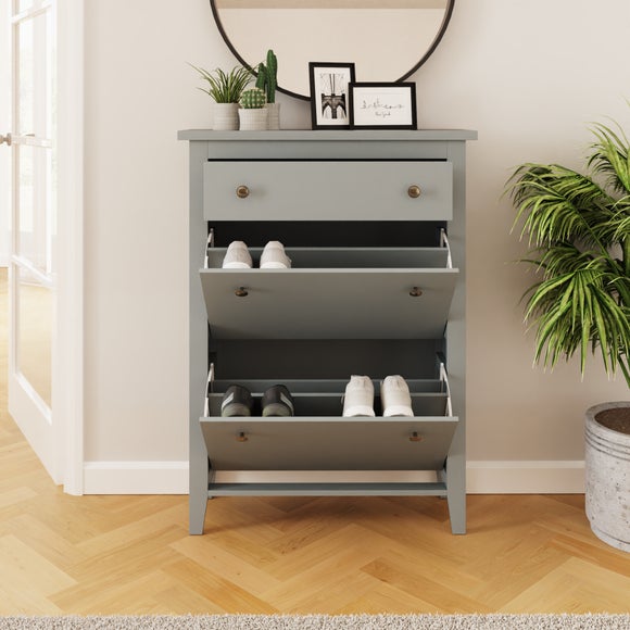 Deluxe Two Tier Shoe Storage Cabinet, Grey