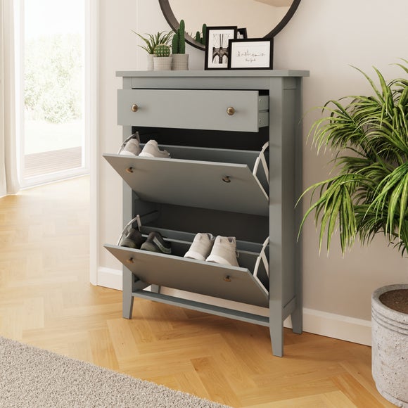Deluxe Two Tier Shoe Storage Cabinet, Grey