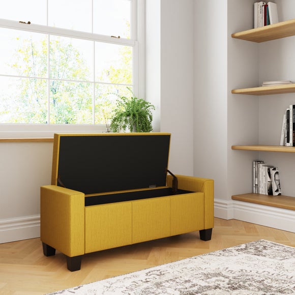 Verona Upholstered Ottoman Bench, Mustard