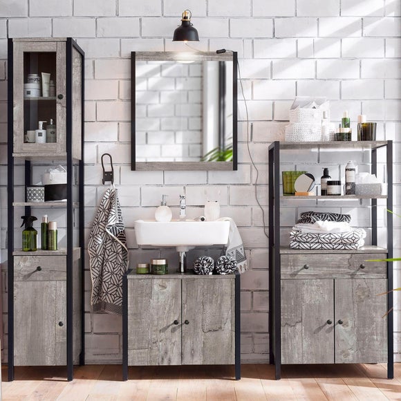 Colton Concrete Effect Tallboy Storage Unit With Glass Door