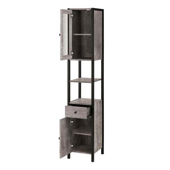 Colton Concrete Effect Tallboy Storage Unit With Glass Door