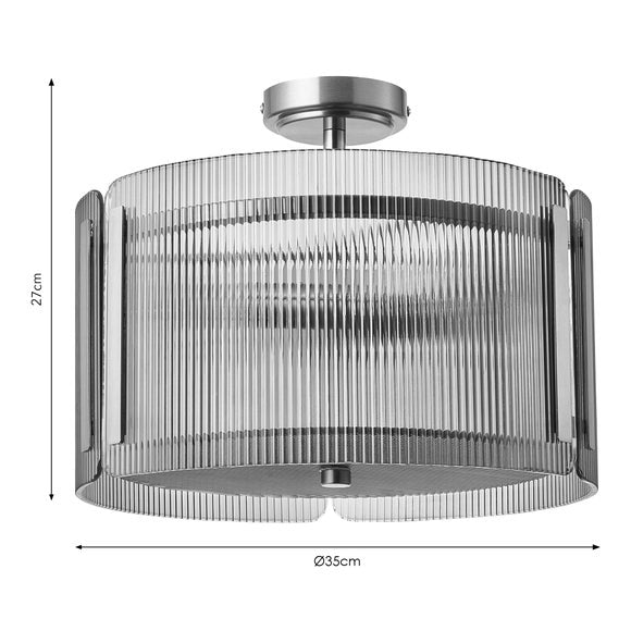 Veneto Ribbed 3 Light Semi Flush Ceiling Light, product image 6